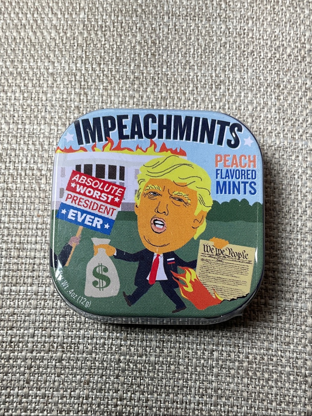 Trump ImpeachMints Peach Mints Political Satire Tin NEW/SEALED